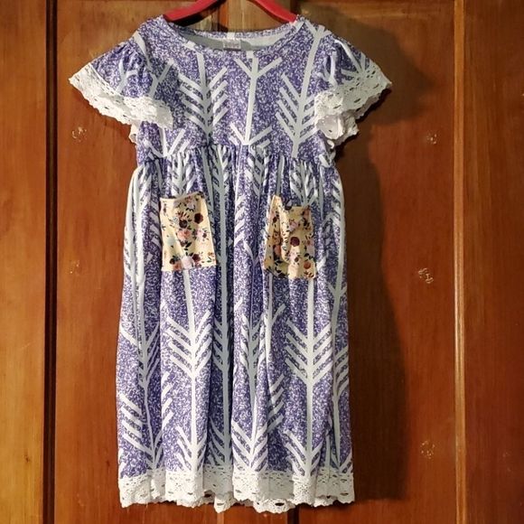 NEW LAVENDER FLOWERS AND ARROWS SMOCK DRESS - Picture 1 of 2